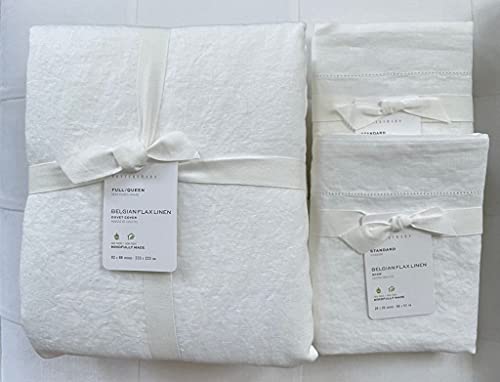 Pottery Barn Belgian Linen Flax Duvet Cover Full/Queen & Two Standard Shams ~*White*~