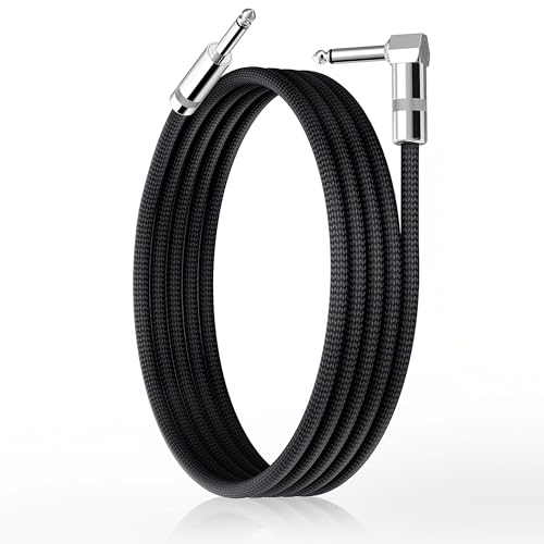 Image of Short Guitar Cable 6.6ft, 1-Pack, TS 1 /4 Quarter Inch Cords Braided | Amp Cord Shielded Electric Guitar Chord to Ampliefier, Aux Cords Right Angle Bass Instrument Cable, Black