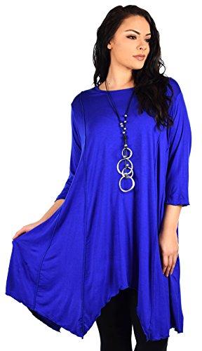 Dare2BStylish Women Plus Size Asymmetrical Fishtail Tunic Top w/Side Pockets (3X/4X, Royal Blue)