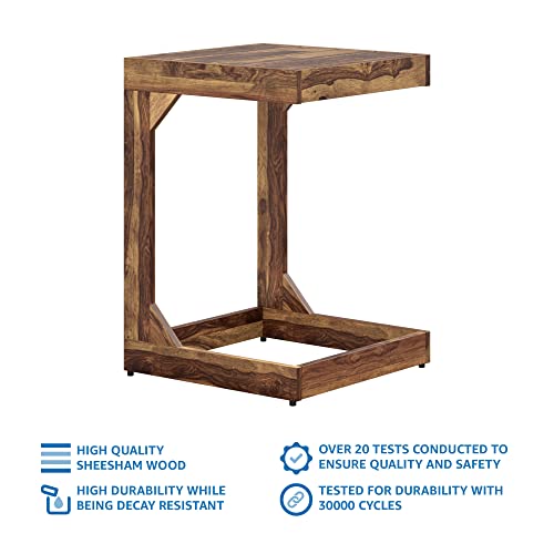 Image of STRATA FURNITURE Solid Sheesham Wood Watford C Shaped Bedside Table | Multipurpose Space-Saving Wooden Bedside Table Furniture | Nightstand for Living Room Home (Natural Finish)