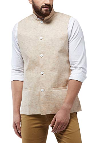 Image of Sojanya (Since 1958 Men'S Cotton Linen Blend Nehru Jacket