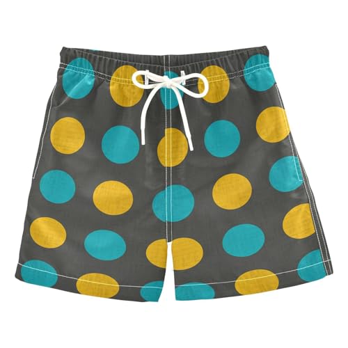 DOMIKING Circle Black Toddler Boys' Swim Trunks Mesh Lining Swim Shorts for Hiking Swimming Adjustable Waist