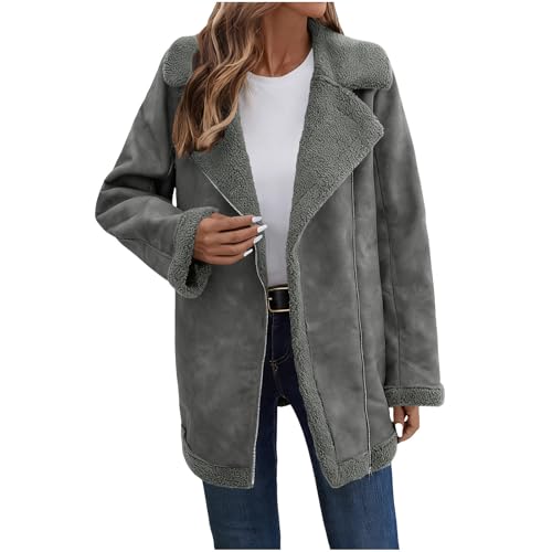 Veste en faux daim doublure sherpa style vintage élégant pour femme