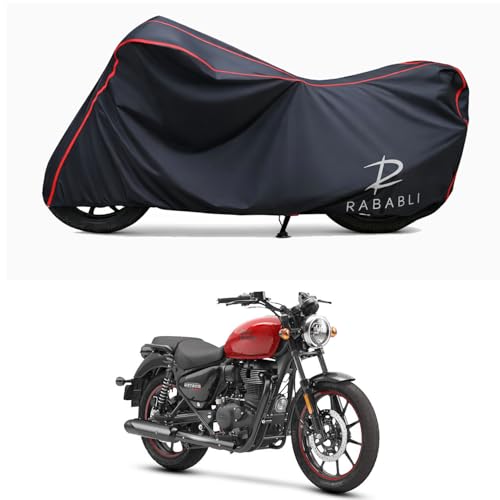 Image of Waterproof Bike Body Cover Compatible for | Royal Enfie Meteor 350 Custom | Taffeta Fabric, Red Piping Design, Bottom Elastic Fit | Dustproof, Sun UV & Rain Protection for All Bikes
