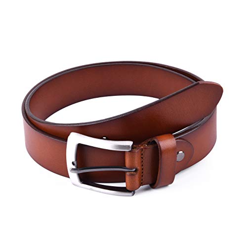 Massi Morino - Cinturón de piel para hombre (3,5 cm de ancho, piel de vacuno, incluye bolsa de regalo) marrón 85 cm