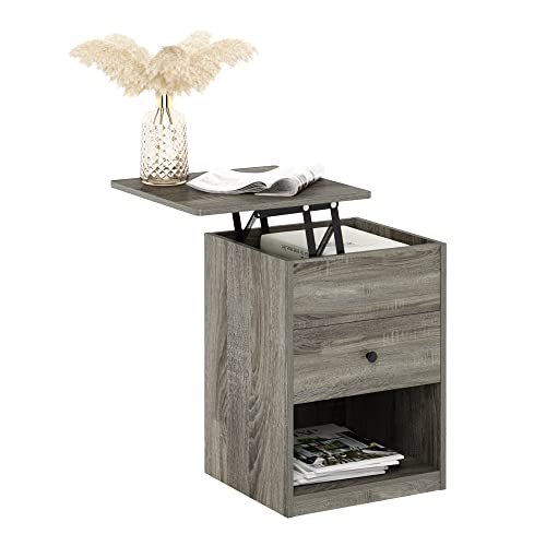 Furinno Jensen Lift Top Nightstand, French Oak Grey