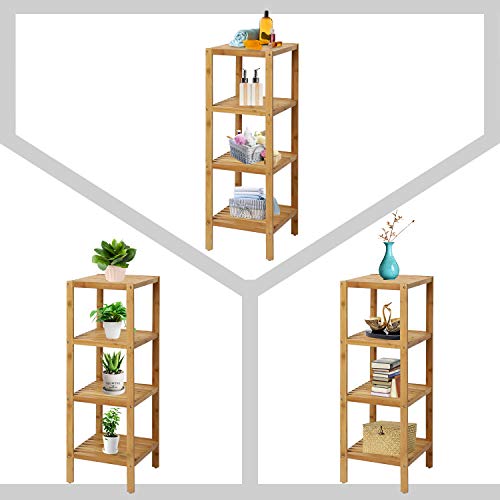 Kinsuite Bamboo Bathroom Shelf 4-Tier Storage Rack Standing Shelf Units For Living Room Bedroom Hallway Kitchen #TOP3