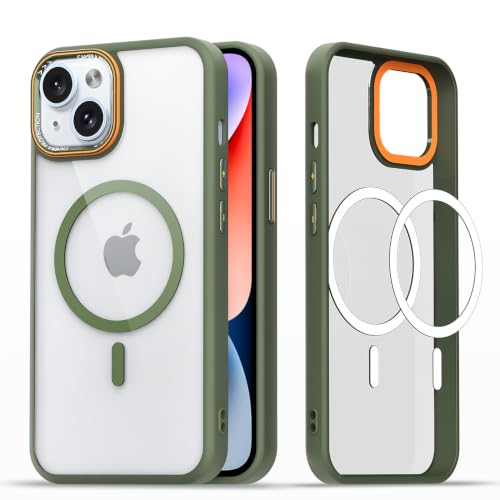 Image of Pikkme Back Cover for iPhone 14 | Shockproof | Mag-Safe Compatible | Hard Transparent Back | Premium Raised Camera Protection | Bumper Case (Green Mag-Safe)