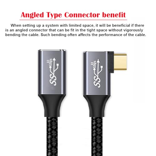 NFHK Left Right Angled USB-C USB 3.1 Type C Male to Female Extension Data Cable 10Gbps 100W with Sleeve for Laptop 100cm - Image 2