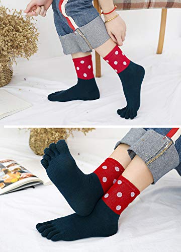 Image of ZAKASA Womens Toe Socks Funny Cat Dog Print Cotton Five Finger Socks Novelty Athletic Running Crew Ankle Socks Size 6-9