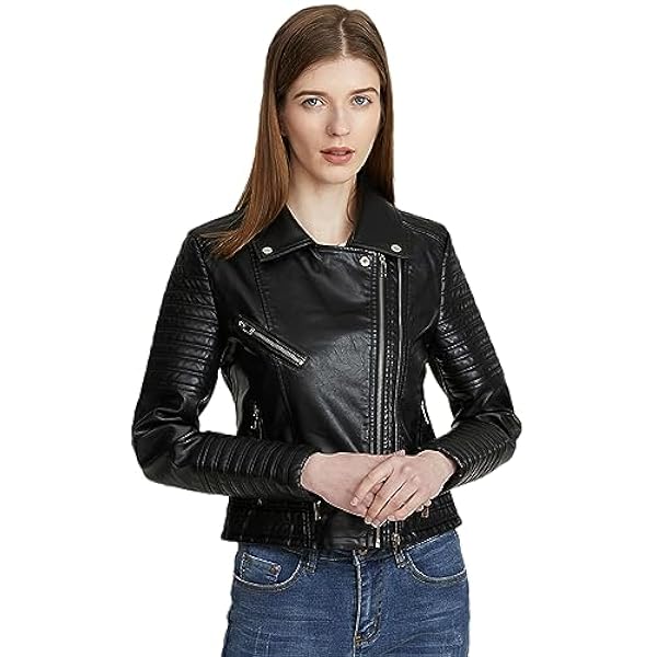 Adhdyuud Vrouwen Motorfiets Faux Lederen Jassen Herfst Zwarte Jas Lange Mouw Biker Ritsen Uitloper, Zwart, 3XL