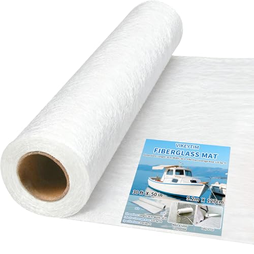 Fiberglass Mat 50 in x 30 ft, 125 Sq. Ft Fiberglass Chopped Strand Mat Resin & Epoxy Compatible, Boat Marine Roofing Repair Fiber Glasses Sheet Roll Package 1 oz/1 Sq. Ft