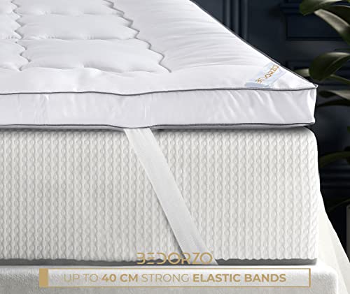 Bedorzo® Thick Mattress Topper Kingsize Bed 4 Inch/10cm - Extra Deep, Soft and Breathable King Mattress Toppers - Microfiber Mattress Topper King with Strong Elastic Bands Up To 40cm (150x200+10cm)