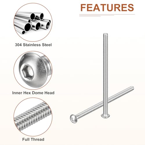 DTGN M5-0.8x90mm Button Head Socket Cap Screws - 10Pack - Good for Machine - 304 Stainless Steel 18/8 - Hex Drive Full Thread Fasteners - Image 4