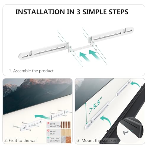 Image of WALI Soundbar Wall Mount, Designed for Sonos Arc and Sonos Arc Ultra, Low Profile Sound Bar Mount Bracket Under TV with Hardware Kit, Easy to Install (SON003-W), White