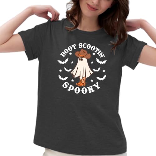 Halloween Spooky Shirt for Women Ghost Tshirt Boot Scootin Spooky Shirt Casual Fall Vintage Shirts4