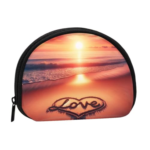 Portable Coin Purse Sunrise-Love-Beach-Valentine Mini Zippered Money Pouch Card Holder