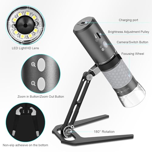 Cainda 4K 3840x2160p WiFi Digitalmikroskop für iPhone Android Telefon und Windows Mac PC, drahtlose Handmikroskop Kamera, tragbares Mikroskop mit Metallständer für Erwachsene und Kinder