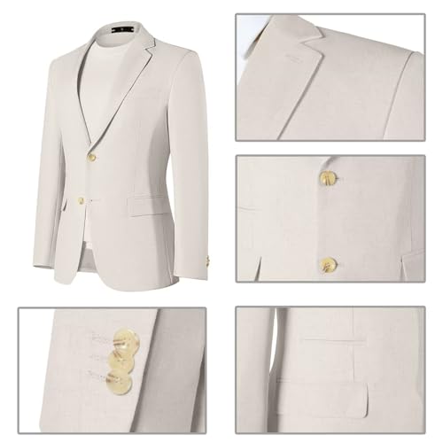 Men's Linen Suits Set 2 Piece Casual Lightweight Blazer Jacket and Pants for Wedding Vacation Business Prom3