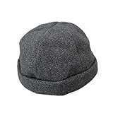 Winter Gray Landlord Hat, Knit Wool Blend Brimless Beanie, Stylish Fleece-Lined Cap, Retro Warm Hat for Men Women