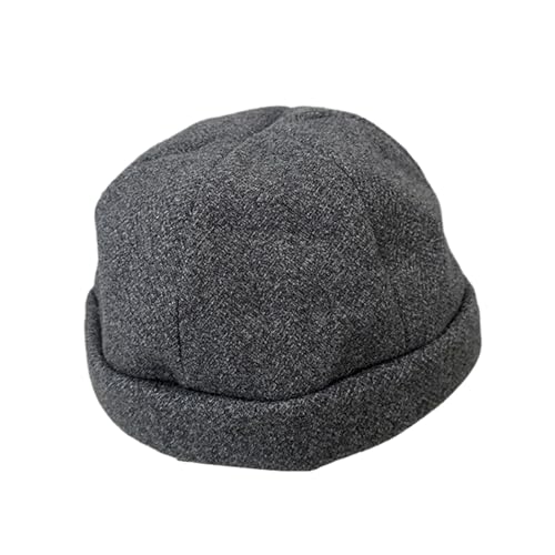 Winter Gray Landlord Hat, Knit Wool Blend Brimless Beanie, Stylish Fleece-Lined Cap, Retro Warm Hat for Men Women