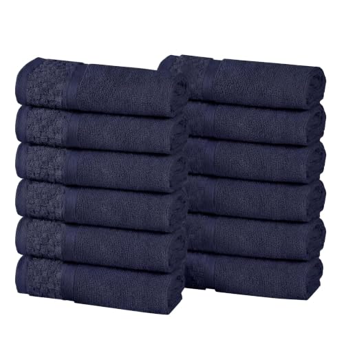 SUPERIOR Cotton Bathroom Towel Set Plush Absorbent 12 Piece Navy Blue Ivory