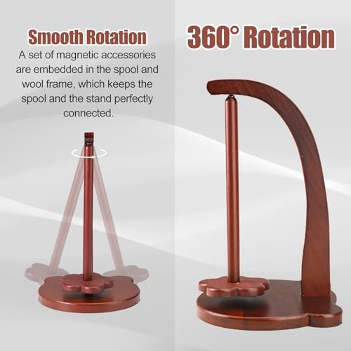 Image of Yarn Holder for Crocheting, Magnetic Pendulum Crochet Spinning Yarn Ball Holder Wooden Yarn Spool Rack Bear Shape Disk Yarn Spinner DIY Crafts Gift Accessories for Knitting Lovers (Retro Color)