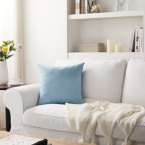 Meekio Set Of 2 Light Blue Pillow Covers 18 X 18 Inch Farmhouse Boho Decorative Throw Pillow Covers Linen Cushion Covers For Sofa Couch Décor #TOP2