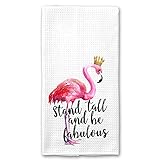 Stand Tall and Be Fabulous Flamingo Funny Saying Kitchen Towel Best Friend Gift