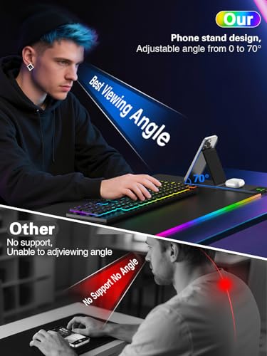 Image of Mouse Pad with Foldable Phone Holder & Wireless Charger, XXL RGB Gaming Mousepad 31.5 inchx15.8 inch Large Desk Mat for Keyboard, Black Desk Pad with Dual Qi Charging Station | 11 Colors 5 Modes | Waterproof