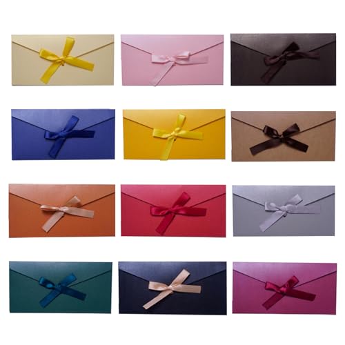 12 Stück Briefumschläge Kraftpapier Bunt, 22x11 cm Farbige Umschläge mit Band, 12 Farben Retro Kraftpapier Umschläge für Party, Geburtstag, Weihnachten, Hochzeit, Thanksgiving, Einladungen
