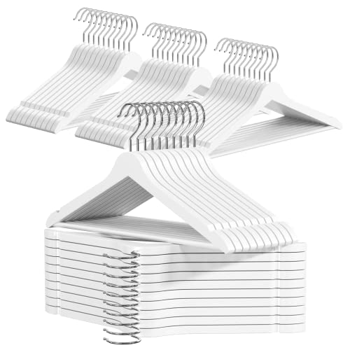 OGIVO Perchas Madera Unidades - Juego de 50 - Perchero de Madera para tu Armario - Gancho Giratorio 360° - Cortes Alrededor...