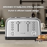 Toaster 4 Slice, Dual Independent Controls, Extra Wide Slot Toasters for Bagel, Bread, Waffles, 7 Shade Settings, 4 Main Functions, Removable Crumb Tray, 1500 Watts, Brushed Stainless Steel - Image 2