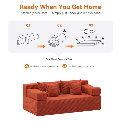 Image of MONVANE 3-Piece Boneless Loveseat Couch Set for Living Room, Oversized Modular Sectional Sofa Set with Removable Armrests, Comfy Corduroy Cloud Couch with 12 Pillows, No Assembly Required, Terracotta
