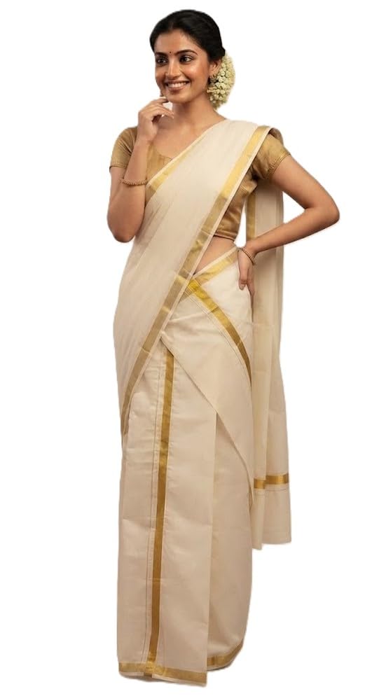 Traditional Kerala Kasavu Cotton Traditional Set Mundu Saree, 2 * 2.5 Mtrs, 1" Border-picture-22