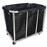 Basket Bulk Truck Commercial,Stainless Steel Industrial Rolling Laundry Cart Storage Trolley Hamper for Hotel/Home/Hospital,11.35 Bushel (400 L) (Black)