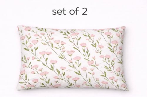 Image of Designer Floral Printed Flat Bedsheet for Double Bed 200tc to 220tc | Ultra Soft Cotton Fabric | King /Queen Size Top Sheet with 2 Matching Pillow Covers - 228 x 228 Cm, Pink Green
