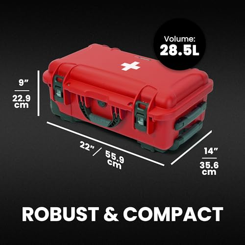 Image of NANUK 935 Wheeled Waterproof First Aid Box Empty - Durable, Medical First Aid Organizer Case, IP67-Rated, Dustproof, Impact-Resistant, and Floats (20.5 inch x 11.3 inch x 7.5 inch) - Red | Empty Wheeled First Aid Case, Interior 20.5x11.3x7.5 in, Nk-7 Impact-Resistant Resin, Floats