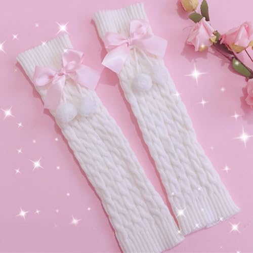 Kawaii Leg Warmers with Bows, Ribbed Knitted Streetwear2