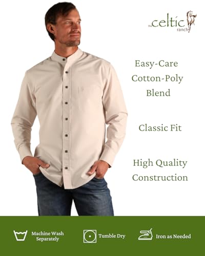 Traditional Irish Grandfather Shirt, Men's Casual Long Sleeve Button Down Poplin Style Dress Shirt with Band Collar3