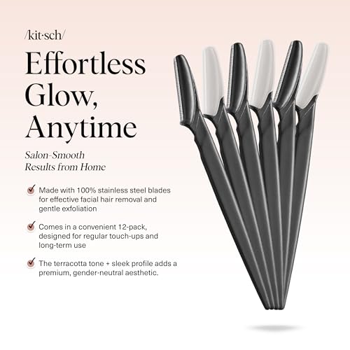 Kitsch Dermaplane Razor for Women Face – Face Razors for Women & Men, Eyebrow Trimmer & Face Shaver – Exfoliating Facial Razor & Skin Care Tool for Smoother Skin - Black, 6 pcs - Image 3