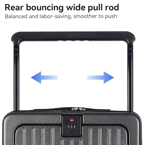 SOKOK Front Pocket Luggage Carry On with Spinner Wheels, Wide Handle Travel Suitcase PC Hardshell Durable Rolling Luggage for Business Trip with Charging Port and Cup Holder, Graphite3