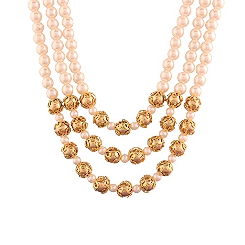Image of I Jewels 3 Layered Traditional Gold Plated Dulha Moti Mala with Stone Maharaja Haar /Groom Necklace For Men (MLP36FL)