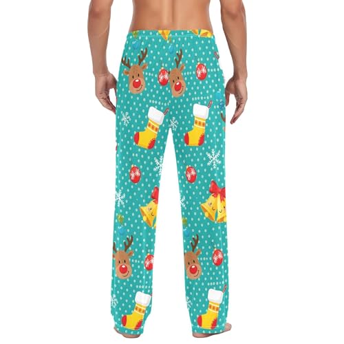 Men's Pajama Bottom Christmas Reindeer Snowflakes Cotton Pajama Pants Drawstring Sleepwear Long Pants Pockets3