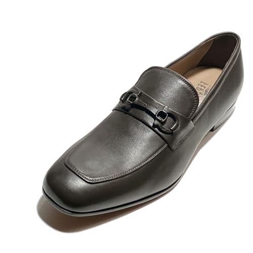 Gancini Brown Hickory Calf Matte Leather Reno Men's Dress Bit Loafers Slip-on Salvatore