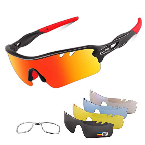Polarized Sports Sunglasses Cycling Sun Glasses for Men Women with 5 Interchangeable Lenes