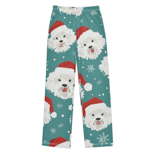 ZZXXB Bichon with Xmas Hat Boys Long Pants Soft Trousers Elastic Waist Kids Lounge Bottoms with Pockets S-XL