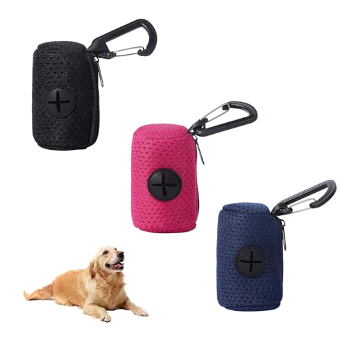 3 Stück Kotbeutelspender für Hunde Hundekotbeutelspender Hundebeutelspender Kotbeutelhalter Hundekotbeutel Halter Kotbeutel Spender für Mesh Poop Bag Tragbare Hundekotbeutelhalter Stoff mit Karabiner