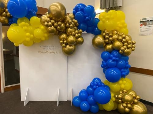 Image of KBZVNAF Blue and Yellow Latex Balloons - 60 Pack 12 inch Royal Blue Yellow Confetti Party Balloons for Birthday, Baby Shower, Wedding, Graduation Party Decorations