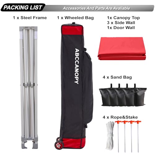 Image of ABCCANOPY Commercial Pop Up Canopy Tent with Sidewalls 8X12,Red